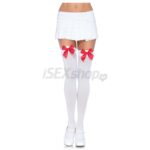 LEG AVENUE NYLON THIGH HIGHS WITH BOW WHITE / RED