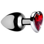 Veľký kovový análny kolík s krištáľom červené srdce L