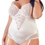 Plus size perleťovobiele body Suspenders