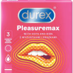 Durex Pleasuremax – vrúbkované kondómy (3 ks) Kondómy s vrúbkami a výstupkami Pre páry