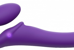 Vibračný pripínací penis Strap On M Violet s diaľkovým ovládaním (24