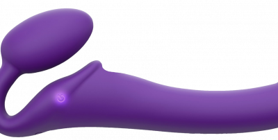Vibračný pripínací penis Strap On M Violet s diaľkovým ovládaním (24