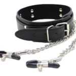 Svorky na bradavky s koženkovým obojkom Dark Secret Štipce a svorky na bradavky Pre ženy