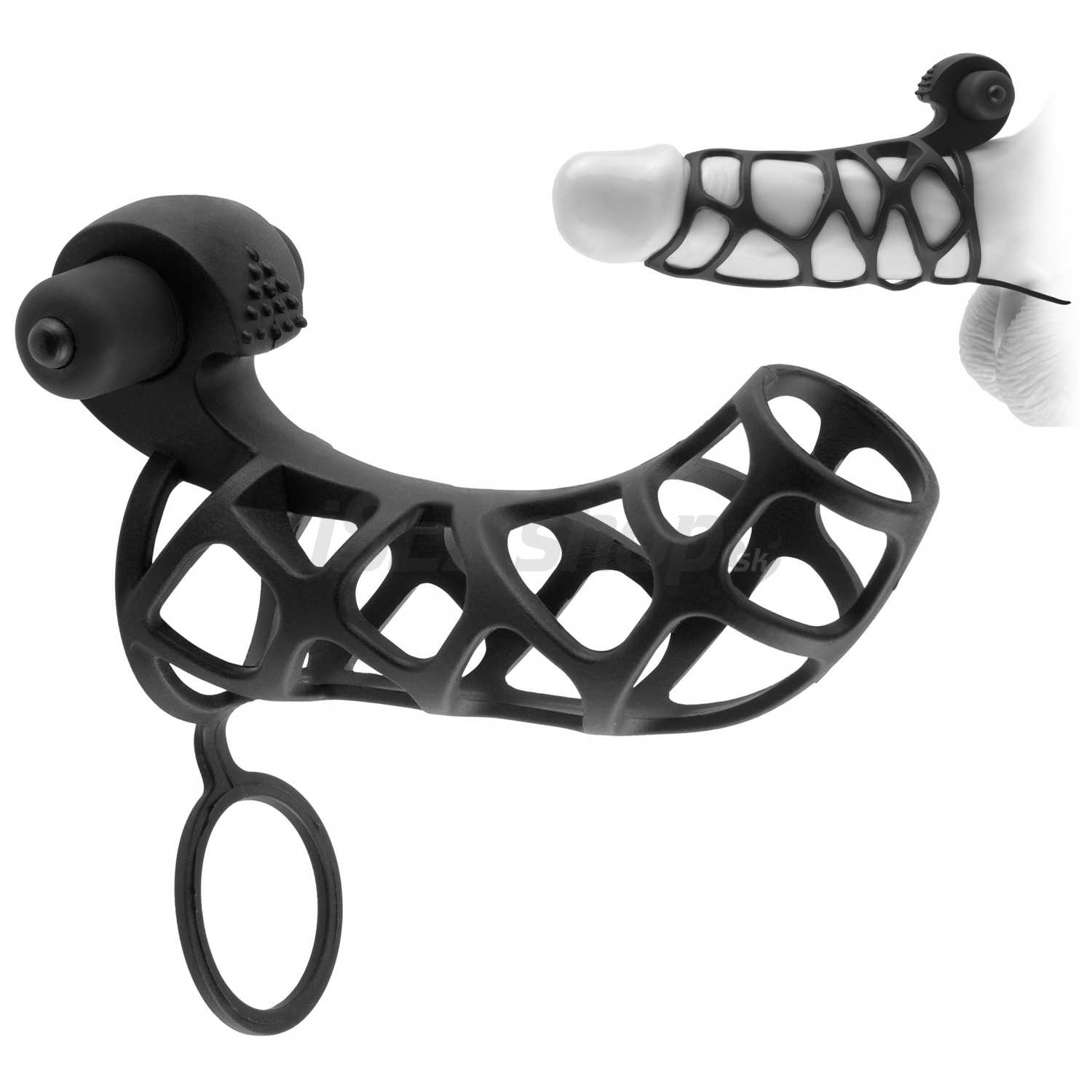 silikonova-nasada-na-penis-v-tvare-pavuciny-s-kruzkom-na-semenniky-a-velkym-vibracnym-vajickom-x-tensions-extreme-silicone-power-cage-pipedream Pipedream Fantasy X-tensions Extreme Silicone Power Cage – Obrázok 1