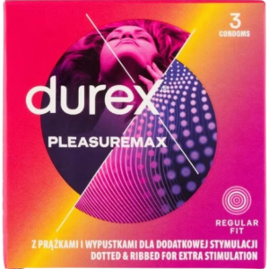 Durex Pleasuremax – vrúbkované kondómy (3 ks) Kondómy s vrúbkami a výstupkami Pre páry