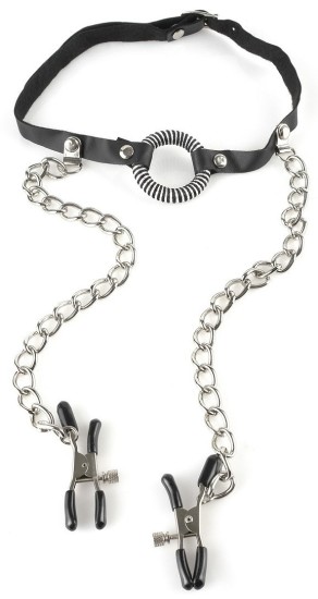 Svorky na bradavky s krúžkom O-Ring Gag Nipple Clamps Svorky na bradavky s krúžkom O-Ring Gag Nipple Clamps Náustky Ostatné | Fetiš/Kink