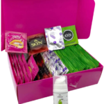 Súprava vrúbkovaných kondómov – Stimulation pack (72 ks) + SE hrejivý lubrikačný gél 15 ml + silikónové putá Handcuffs Kondómy s vrúbkami a výstupkami Pre páry