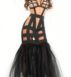 Čierne šaty Leia s nadýchanou sukňou + tangá