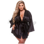 Baci Lingerie &amp;#45; All Satin Robe Black Queen Size