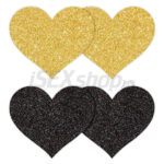 Nálepky na bradavky srdcia čierna a zlatá 4 ks