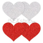 Nálepky na bradavky srdcia červená a strieborná 4 ks