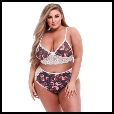 Baci Plus Size - Kvetovaný čipkovaný podprsenkový set od značky Baci