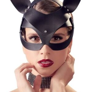 Bad Kitty - čierna koženková maska s kamienkami (S-L) od značky Bad Kitty