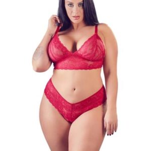 Cottelli Plus Size - jemná čipkovaná súprava podprsenky (červená) od značky Cottelli