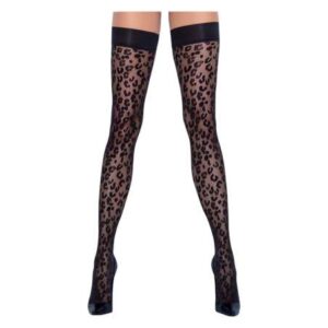 Cottelli pančuchy - čierne pančuchy s leopardím vzorom od značky Cottelli