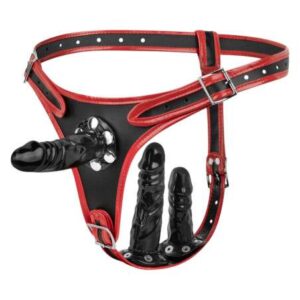 Easytoys - Strap-on nohavičky s trojitým dildom (čierne) od značky Easytoys
