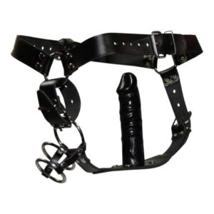 Kožené tangá s dildom a 3 krúžkami na penis od značky Body Dock