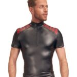 NEK - čierne pánske tričko s červeným vzorom a zipsom od značky NEK