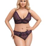 Cottelli Plus Size - priehľadná vzorovaná súprava podprsenky (fialová) od značky Cottelli
