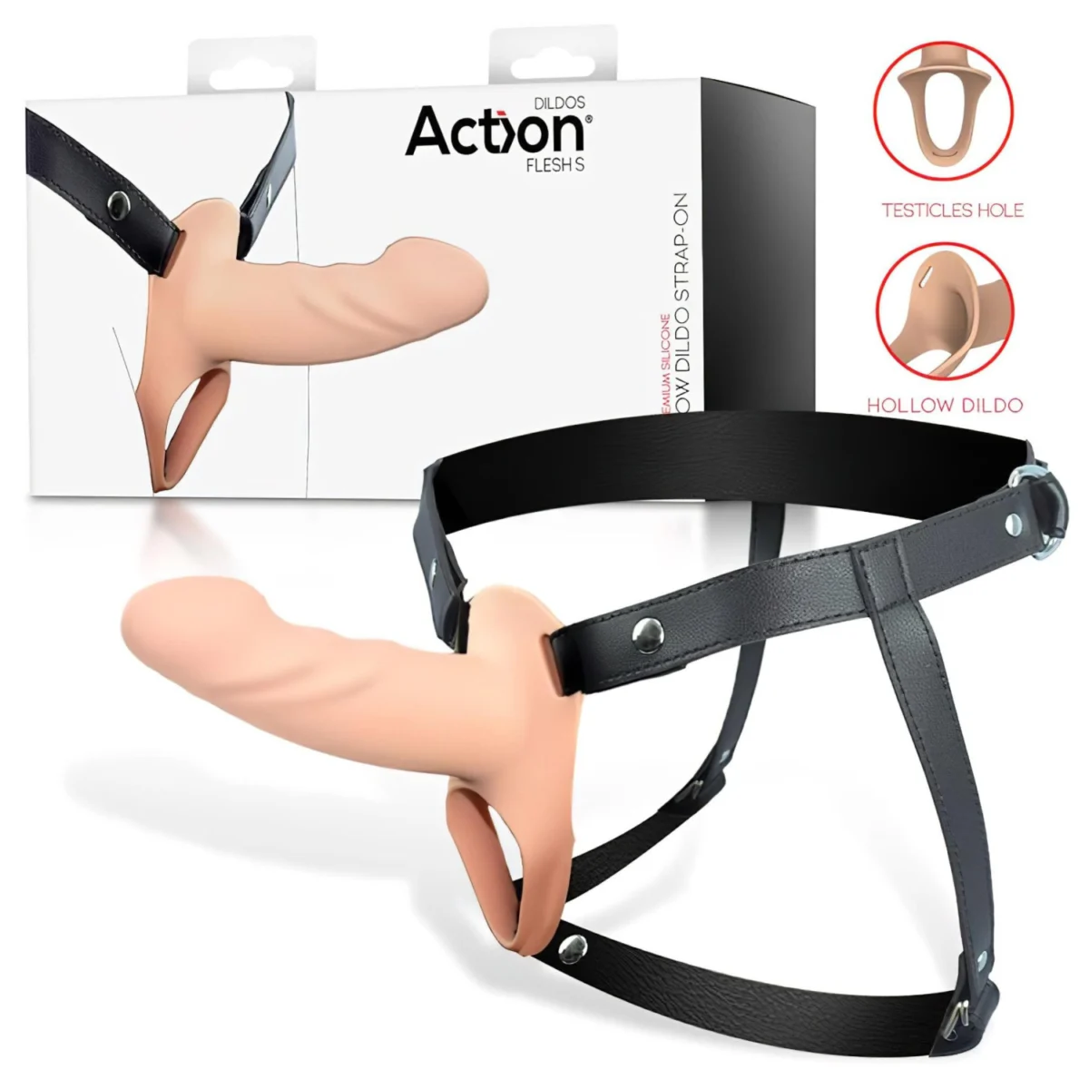 Action StrapOn S - pripínací, duté dildo (telovej farby)