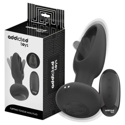 Addicted Toys - análny vibrátor s pohybujúcim sa jazykom - čierny
