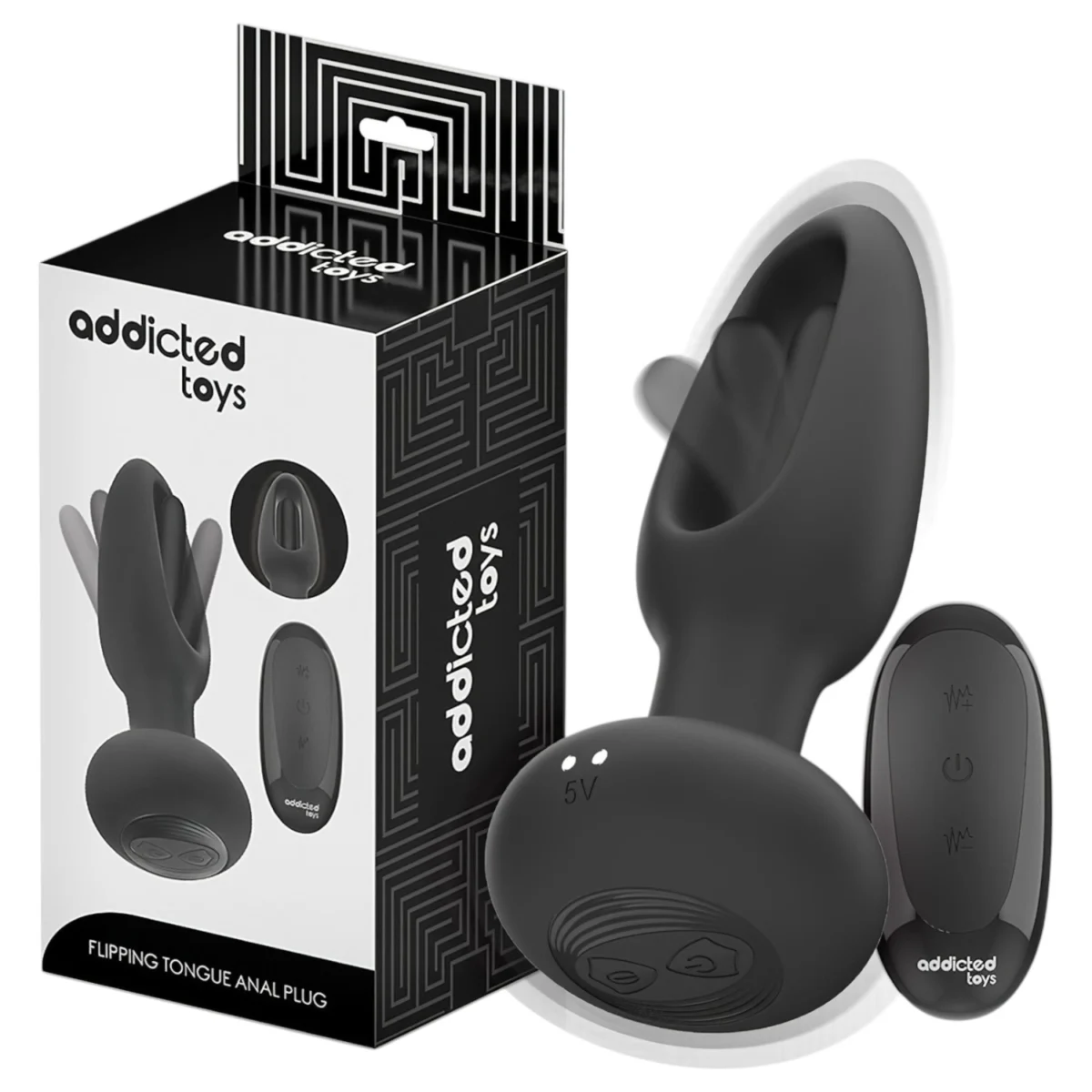 Addicted Toys - análny vibrátor s pohybujúcim sa jazykom - čierny