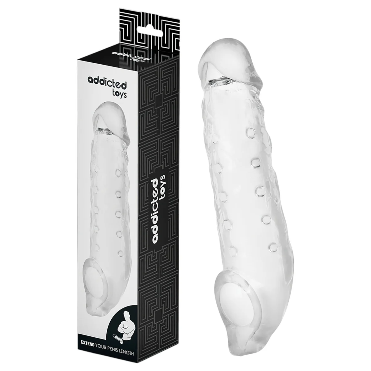 Addicted Toys - návlek na penis s erekčným krúžkom - 23 cm - transparentný