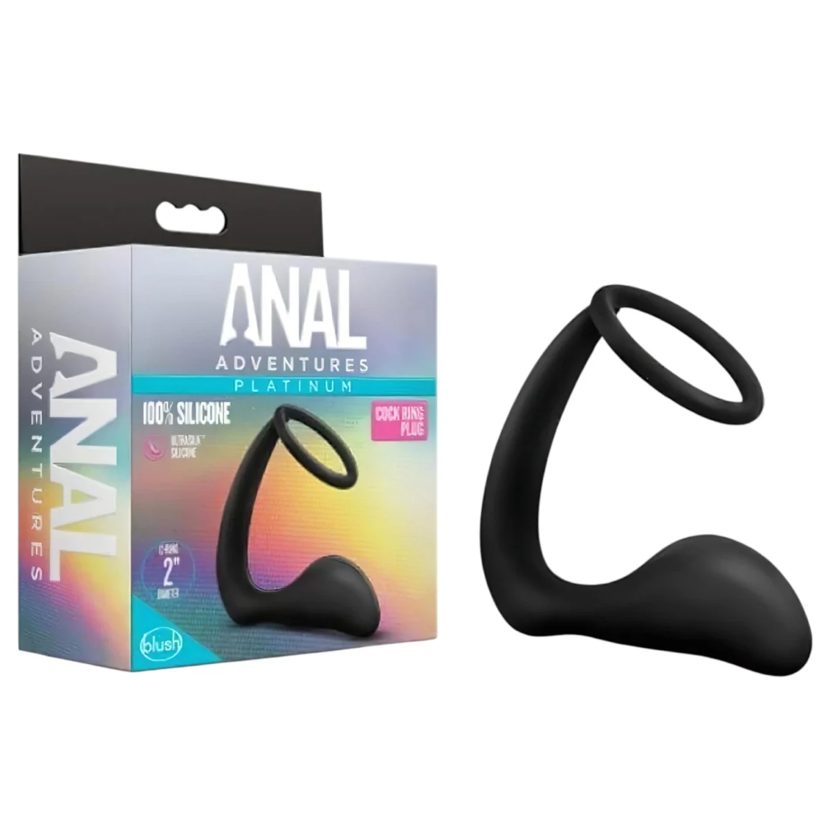 Anal Adventures Platinum - análny dildo s erekčným krúžkom - čierny