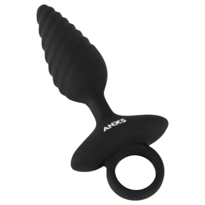 ANOS - análny vibrátor plug - vrúbkovaný - čierny