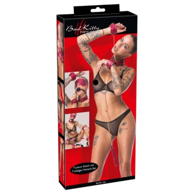 Bad Kitty - bondage súprava - 7 dielna - červená
