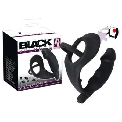Black Velvets - análny vibrátor s erekčným krúžkom na penis a semenníky - čierny