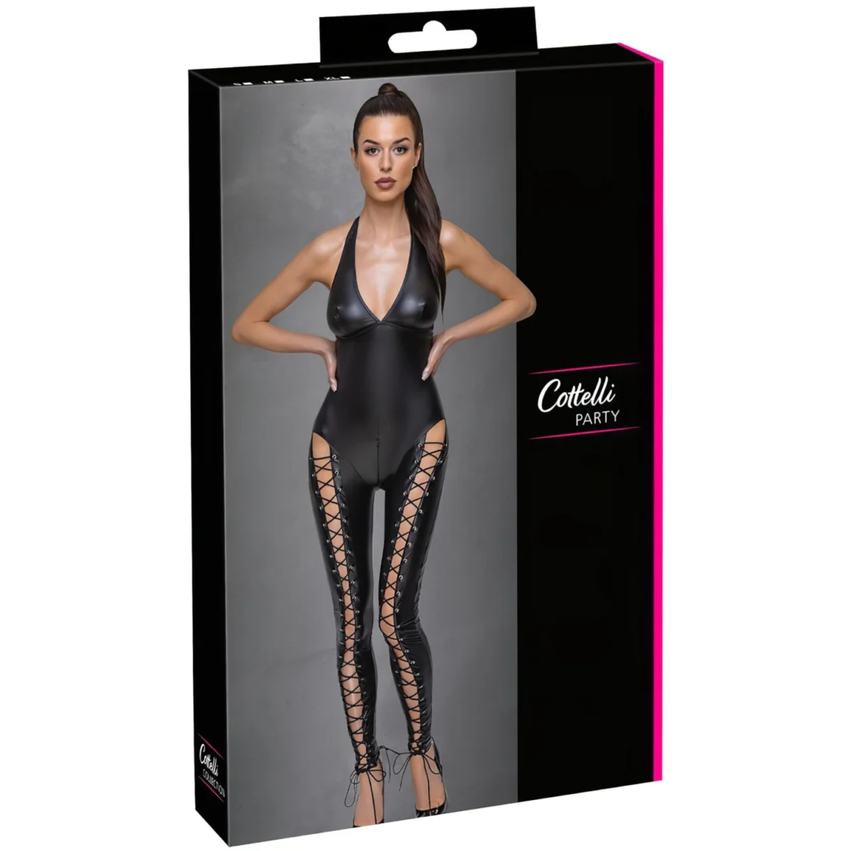 Cottelli Party - čierny halter kombiné s korzetovým šnurovaní